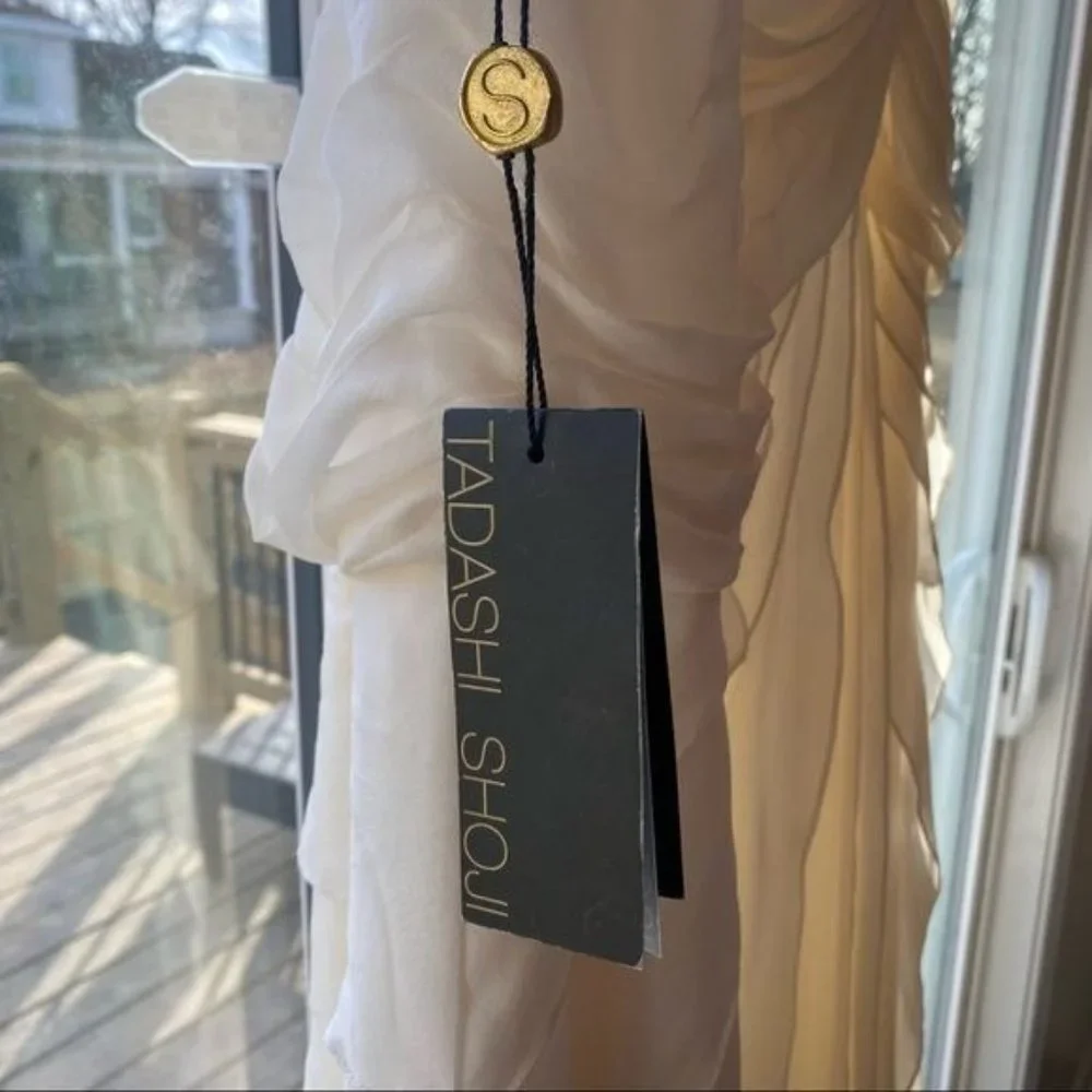 Tadashi Shoji One Shoulder Ivory Chiffon Gown / Wedding Dress Size 12 - Picture 9 of 10